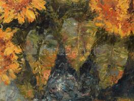 Olvashatatlan jelzéssel: Csendélet. Olaj, vászon. Dekoratív, sérült fakeretben. 70×80,5 cm