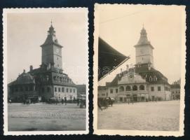 cca 1930-1940 Brassó (Brasov), a régi városháza a Főtéren, 2 db fotó, 9x6 cm körül