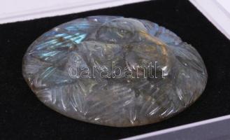 Labradorit, szivárvány színekben, majom arc faragással, 65ct