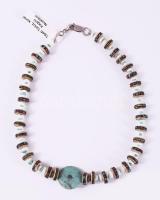 Nyaklánc türkiz, korall, kagyló szemekből, 43cm