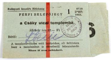 Régi izr. vallási könyv. Benne 1905-ös bejegyzéssel (Stein Jakab) + 1951 belépőjegy. Kiadói félbőr k...