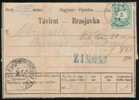 1879 Helyi ajánlott távirat 3kr + 5kr bérmentesítéssel, a vízjel nélküli korszakból csak ez az egyet...