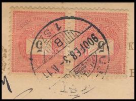 1900 Vegyes bérmentesítésű levelezőlap, a 2kr díjjegyről lekaparva az előző bélyeg, majd ajánlott la...
