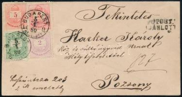 1880 Szép ajánlott távolsági levél 3 színű bérmentesítéssel. RRRR! / Registered domestic cover "BUDAPEST / DÉLELŐTT" - Pozsony