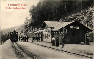 Puchenstuben, Mariazeller Bahn, Station Puchenstuben / railway station, locomotive, train. Kunstverlag S. Frank