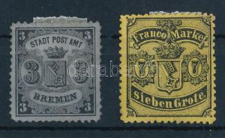 Német államok - Bréma 1866 Mi 11 + 13 (*Mi EUR 320) (Mi 11 gumi nélküli / without gum)