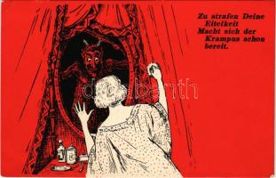 1926 Zu strafen Deine Eitelkeit, macht sich der Krampus schon bereit / Lady with Krampus in the mirror. C. H. W. VIII/2. 2500/22. (EK)