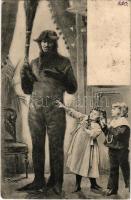 Krampus with birch and children s: E. Ernst (EK)