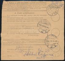 1946 (7. díjszabás) Csomagszállító ötöscsíkkal bérmentesítve "SZIGETVÁR" - Budapest