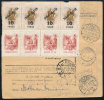 1946 (7. díjszabás) Csomagszállító 3 db bélyeggel és 12 db okmánybélyeggel "JÁSZSZENTLÁSZLÓ&quo...