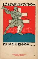 Uz Slovensko vstáva putá si strháva / "Slovakia is rising, tearing down its fetters" Slovak patriotic propaganda. Postcard issued by Czechoslovak Recruiting Office, New York. Designed and printed at Wentworth Institute, Boston, Mass. USA (fa)