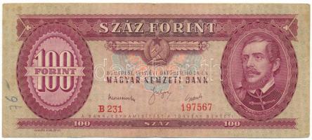 1949. 100Ft "B 231 197567" T:F elején kézírás Adamo F28