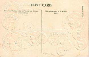 Bulgaria - Set of Bulgarian coins, national flag, currency exchange chart. H. S. M. Emb. litho (tiny...