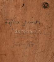 Fajka János (1935-): Két alak. Tűzzománc, fémlemez, jelzett, fa lapon, 1970, 19x9 cm