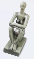 Asszonyi Tamás (1942-): Ülő nő. Festett kerámia, jelzett, minimális kopottsággal, m: 20 cm