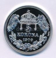 DN "Királyi koronák / 1909. 5K - II. Lajos" Ag emlékérem (20g/0.333/38,61mm) T:PP pici pat...