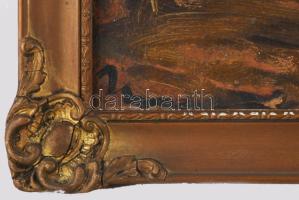 Olvashatatlan jelzéssel vagy jelzés nélkül: Boci. Olaj, karton. Hátoldalán töredékes akt rajz. Dekor...