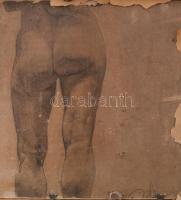 Olvashatatlan jelzéssel vagy jelzés nélkül: Boci. Olaj, karton. Hátoldalán töredékes akt rajz. Dekor...