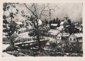 Doór Ferenc (1918-2015): Szentendre. Rézkarc, papír, jelzett, üvegezett fakeretben, 19,5x29 cm