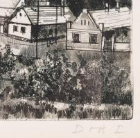 Doór Ferenc (1918-2015): Szentendre. Rézkarc, papír, jelzett, üvegezett fakeretben, 19,5x29 cm