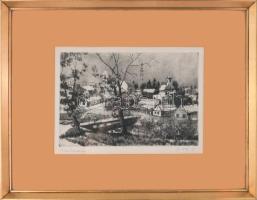 Doór Ferenc (1918-2015): Szentendre. Rézkarc, papír, jelzett, üvegezett fakeretben, 19,5x29 cm