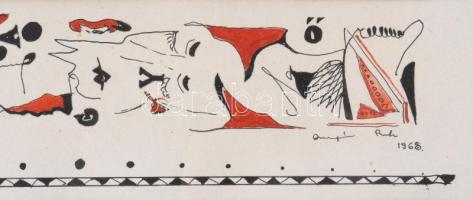 Olvashatatlan jelzéssel: Nagy Ő. Tus, papír. Üvegezett fakeretben, 8×27,5 cm