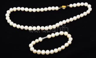 Tenyésztett gyöngy nyaklánc és karkötő 45 cm, 22 cm, d: 8 mm