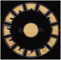 Kína DN "Kínai horoszkóp" 13xklf aranyozott emlékérem kapszulában, mahagóni díszdobozban, tájékoztatóval, sérült védőtokban (65mm, illetve ~25x43mm) T:PP China ND "Chinese astrology" 13xdiff gilded medal in capsule, in mahogany gift box, with information leaflet, in damaged protective case (65mm, and ~25x43mm) C:PP