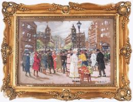 Berkes A jelzéssel: Forgatag. Akvarell, papír. Dekoratív, üvegezett, sérült fakeretben, 31,5x45 cm