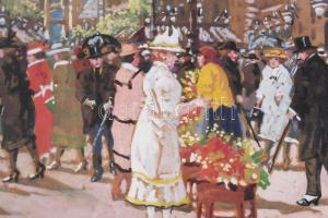 Berkes A jelzéssel: Forgatag. Akvarell, papír. Dekoratív, üvegezett, sérült fakeretben, 31,5x45 cm