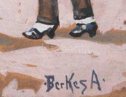 Berkes A jelzéssel: Forgatag. Akvarell, papír. Dekoratív, üvegezett, sérült fakeretben, 31,5x45 cm