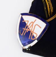 cca 1945-1949 Iskolai sapka, diáksapka, "JÁG" (Jedlik Ányos Gimnázium) zománcozott sapkaje...