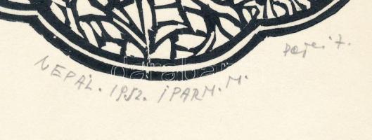 Perei Zoltán (1913-1992): Nepáli fadoboz. Fametszet, papír. Jelzett. 9x12 cm