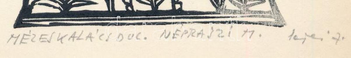 Perei Zoltán (1913-1992): Mézeskalács dúc. Fametszet, papír. Jelzett. 15,5x8,5 cm