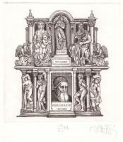 Vén Zoltán (1941- ): Ex libris Gon Jansen, Papa Giulio II. (1503-2003). Rézmetszet, papír, jelzett, művészpéldány EA VII/XV számozással, 12×12 cm