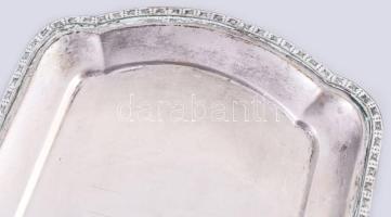 Ezüst (Ag) tálca ismétlődő csillagmintás peremrésszel, 39x17 cm, jelzett, karcokkal, nettó 454g