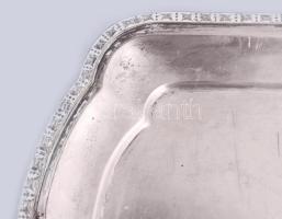 Ezüst (Ag) tálca ismétlődő csillagmintás peremrésszel, 39x17 cm, jelzett, karcokkal, nettó 454g