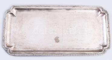 Ezüst (Ag) tálca ismétlődő rózsamintás peremrésszel, 32x15 cm, jelzett, nettó 328g