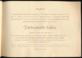 1940 Patvarista bál. Meghívó a védnökök és rendezők felsorolásával, 7 lapon, fűzve