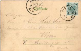 1900 Weibern, J. Götzendorfer's Sägewerk, Totalansicht, Pfarr Platz, Schule. H. Claudi / sawmil...