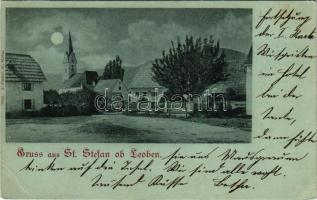 St. Stefan ob Leoben, street view at night in moonlight. A. Pacher (EB)