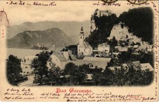 1900 Bled, Veldes; Gorenjsko. Zalozil D. / castel, lake, view (tear)