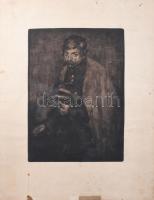 Fényes Adolf (1867-1945): Koldus. Rézkarc, papír, jelzés nélkül, lap széle foltos, 33×23 cm