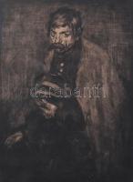 Fényes Adolf (1867-1945): Koldus. Rézkarc, papír, jelzés nélkül, lap széle foltos, 33×23 cm