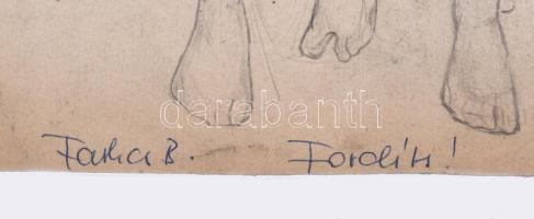 Farkas B jelzéssel: Női aktok és férfi akt. Ceruza, papír. Kétoldalas mű, hátoldala álló női akt, 47...