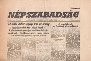 [Folyóirat, 1956.] Mi történt a Köztársaság téren? A Népszabadság lapszáma a megtorlás napjaiból. I. évfolyam, 14. szám. (1956. november 21.) Budapest, 1956. Magyar Szocialista Munkáspárt - Budapesti Lapnyomda. 8 p. Folio. A kollaboráns Kádár-kormány hivatalos lapja, a Népszabadság lapszáma a Köztársaság téri pártszékház október 30-i ostromának részleteit közli. A forradalom idején a józsefvárosi MDP-székház valóban a Nagy Imre-ellenes kommunista erők fészke volt, melyet karhatalmisták védtek. A pártszékház takarásából az államvédelmiek már napok óta vadászták a téren közlekedő forradalmárokat és nemzetőröket. A kommunista pártszékház ostromára október 30-án került sor, melynek során véres és méltatlan jelenetek játszódtak le. Az ostrom valóban alkalmas volt a forradalom korábbi tisztaságának bemocskolására, lapszámunk ebben az átértelmezési folyamatban fontos szerepet tölt be, ahogyan a forradalmárokat keretlegényként mutatja be. A lap további cikkei az MSZMP erkölcsi tisztaságát, az ellátórendszerek működését, a segélyek folyósítását méltatják. Lapszámunkból egy, a válságon túljutó, gondoskodó államhatalom képe bontakozik ki, amelynek működését ellenforradalmár bandák jelenleg is akadályozzák. A tartalomból: Mi történt a Köztársaság téren? -- Elfogták az 56-os villamosra lövöldöző terrorista csoportot -- A forradalmi munkás-paraszt kormány felhívása a tanácsokhoz -- Szenet kérnek a budapesti iskolák -- A hét végére már 5000 kisiparos dolgozik az újjáépítésen. Jó állapotú lap, hajtogatva.