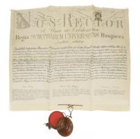 1874 Lechner Károly (1850-1922) orvos, elmegyógyász, egyetemi tanár, a Magyar Tudományos Akadémia levelező tagja, Lechner Ödön építész testvérének doktori diplomája. Pergamen, jó állapotban, függő viaszpecséttel. 1 Fl illetékbélyeggel Kautz Gyula ( 1829-1909) magyar közgazdász, jogi doktor, valóságos belső titkos tanácsos, Rupp János (1808-1881) orvos, egyetemi tanár, Balogh Kálmán (1835?1888) orvos, egyetemi tanár, az MTA rendes tagja