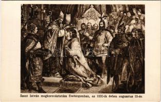 Szent István megkoronáztatása Esztergomban, az 1000. évben augusztus 15-én. Rigler r.-t. 103. sz. (vágott / cut)