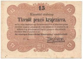 1849. 15kr "Kossuth bankó" T:F erős papír Adamo G102