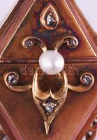 Szecessziós stílusú arany (Au) bross, 14k, 6 darab kisméretű gyémánt berakással, illetve feltehetően...